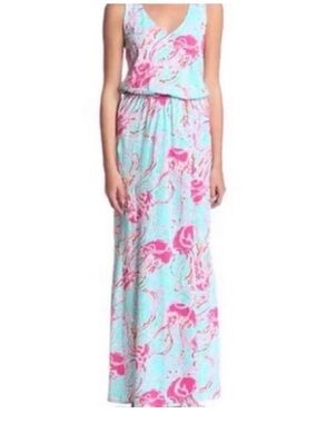 Lilly Pulitzer Aqua/Pink Jellies Be Jammin Maxi Dress